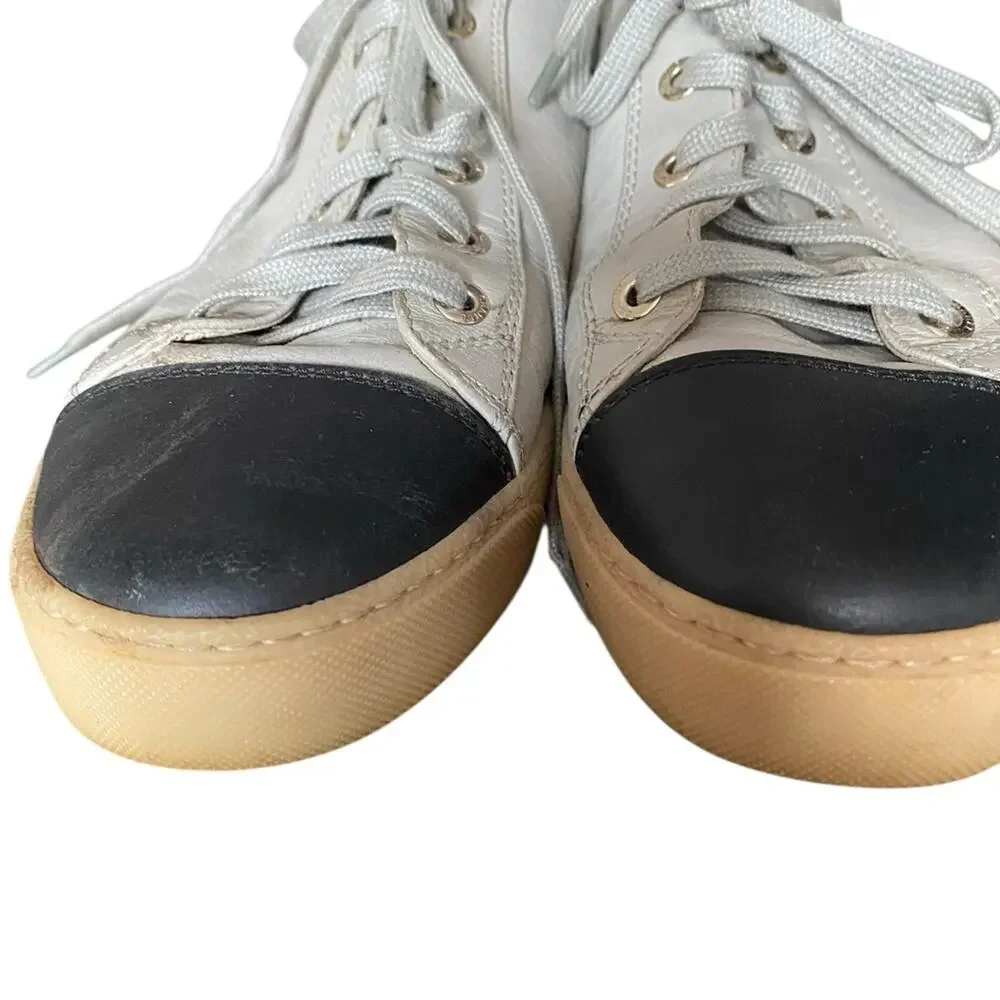 Chanel Calfskin Lace Up Cap Toe Sneakers size 38 US 8 Gray Grey Black - Picture 11 of 12